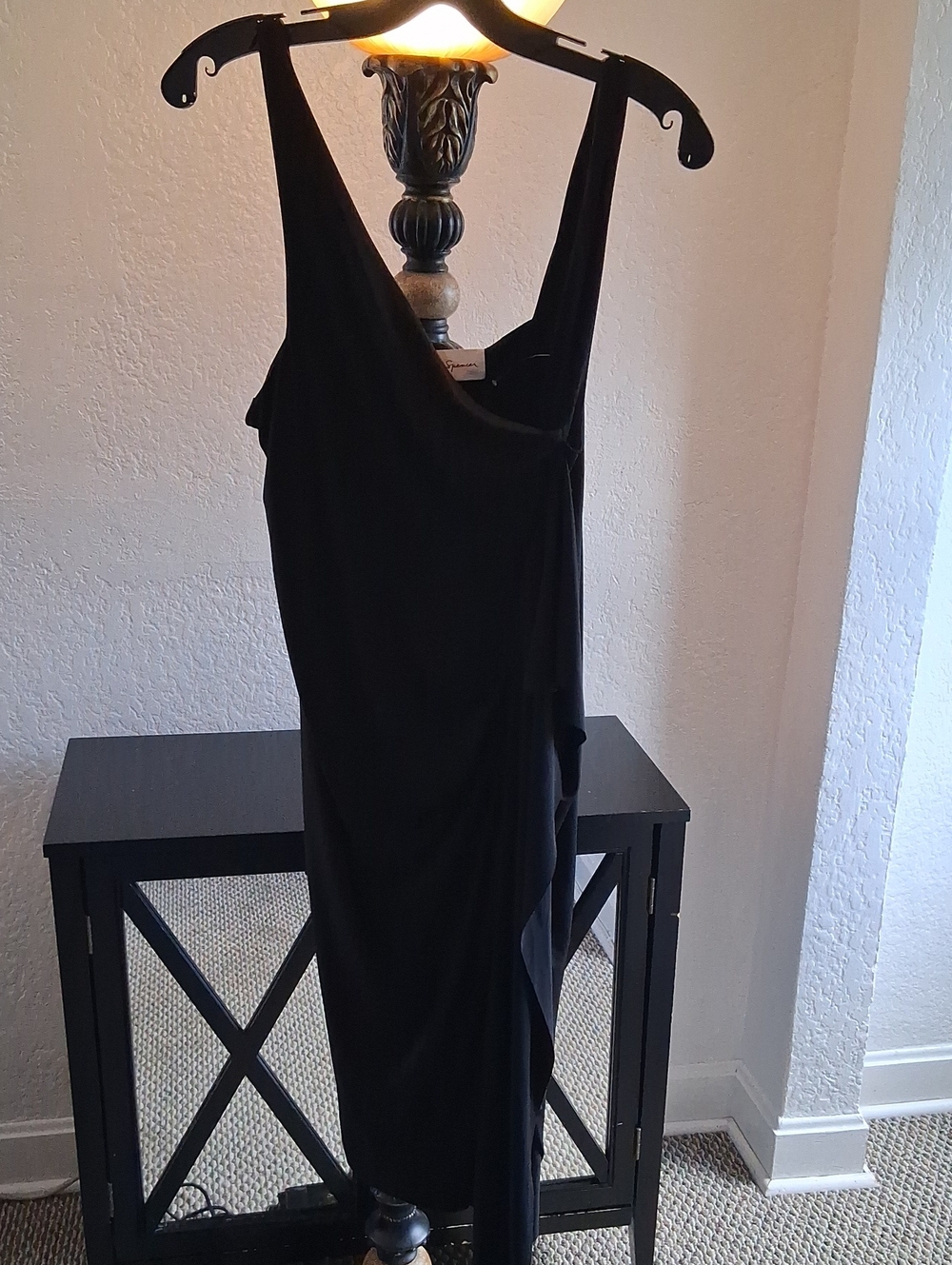 Asymmetric Black Sleeveless Dress with Draped Detail